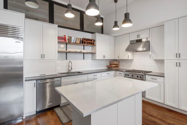 Interior, Kitchen, Pendant Lights, Stainless Steel Appliances, Wood Texture Flooring