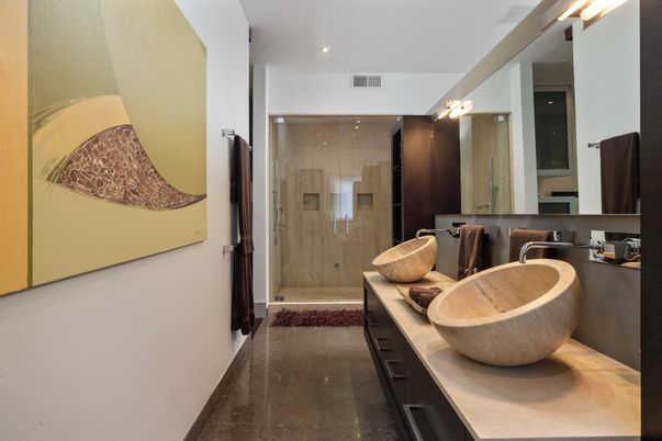 Bathroom, Dual Sink Vanities, Glass Shower, Interior, Recessed Lighting