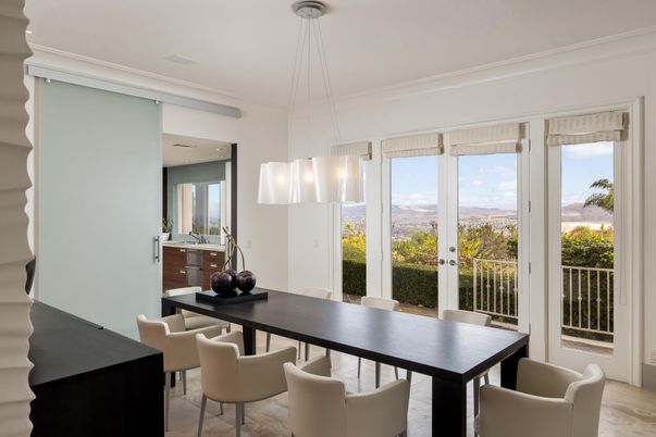 Dining room, Interior, Pendant Lights, Wood Texture Flooring