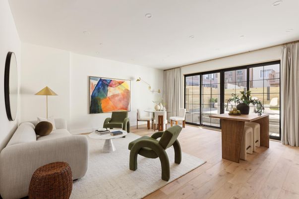 Interior, Living room, Recessed Lighting, Wood Texture Flooring