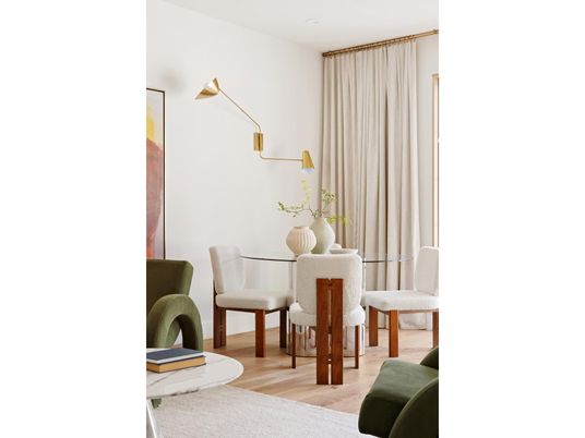 Dining room, Interior, Recessed Lighting, Wood Texture Flooring