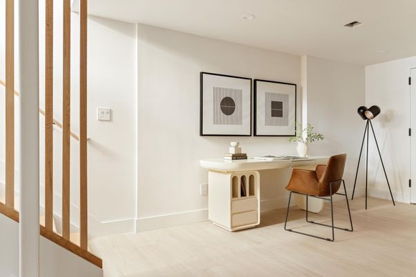 Home Office, Interior, Recessed Lighting, Wood Texture Flooring