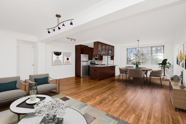 Dining room, Interior, Kitchen, Living room, Pendant Lights, Stainless Steel Appliances, Wood Texture Flooring