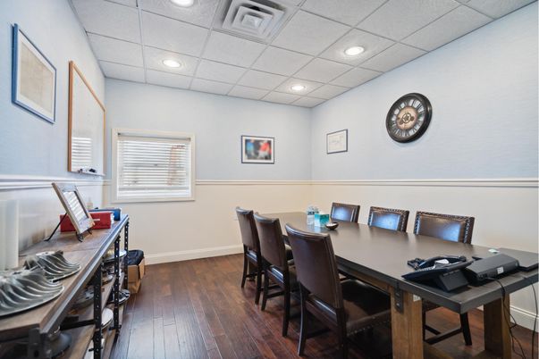 Dining room, Interior, Recessed Lighting, Wood Texture Flooring