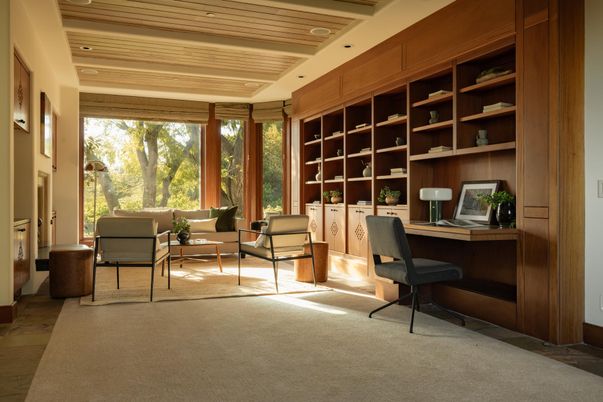 Home Office, Interior, Recessed Lighting, Wooden Ceilings