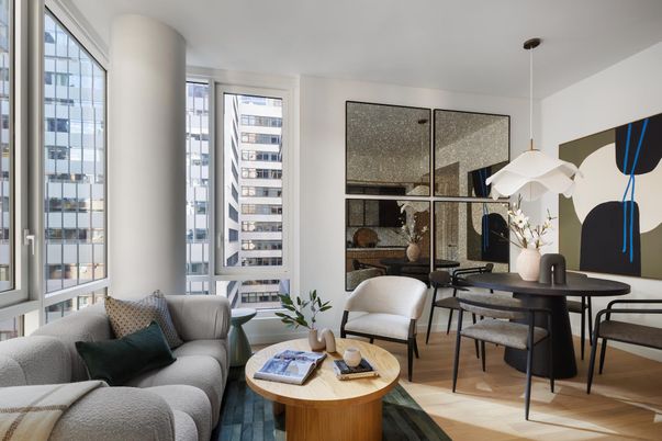 Dining room, Interior, Living room, Pendant Lights, Wood Texture Flooring