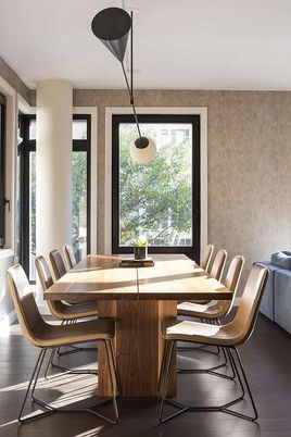 Dining room, Interior, Pendant Lights, Wood Texture Flooring