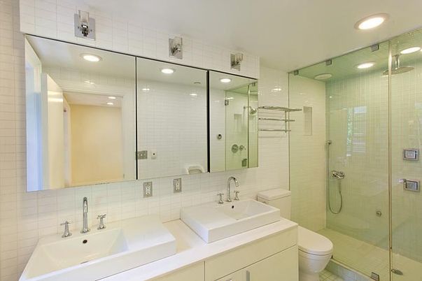 Bathroom, Dual Sink Vanities, Glass Shower, Interior, Recessed Lighting