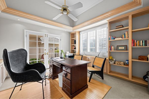 Home Office, Interior, Recessed Lighting, Wood Texture Flooring