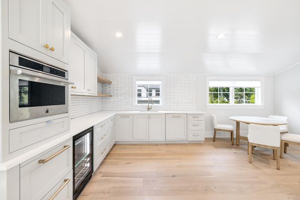Dining room, Interior, Kitchen, Recessed Lighting, Stainless Steel Appliances, Wood Texture Flooring