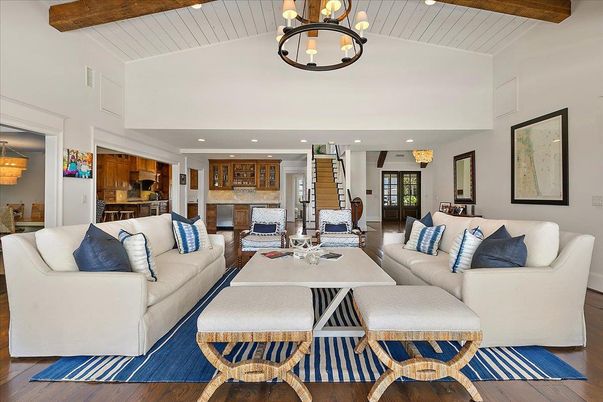 Chandelier, Dining room, Interior, Kitchen, Living room, Recessed Lighting, Wooden Beams, Wood Texture Flooring