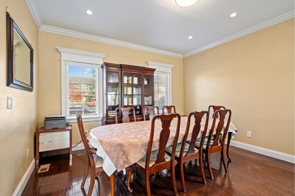 Dining room, Interior, Recessed Lighting, Wood Texture Flooring