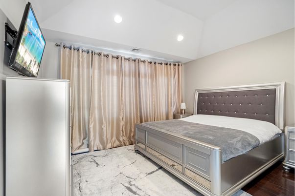 Bedroom, Interior, Marble, Recessed Lighting, Wood Texture Flooring