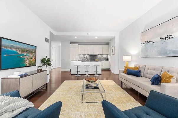 Interior, Kitchen, Living room, Recessed Lighting, Stainless Steel Appliances, Wood Texture Flooring