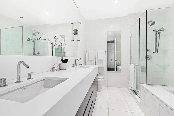 Bathroom, Dual Sink Vanities, Glass Shower, Interior, Recessed Lighting