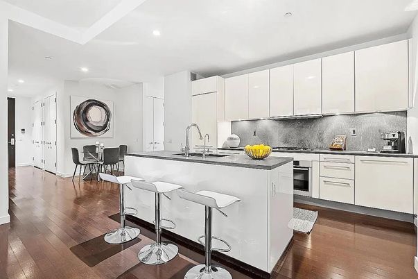 Dining room, Interior, Kitchen, Recessed Lighting, Stainless Steel Appliances, Wood Texture Flooring