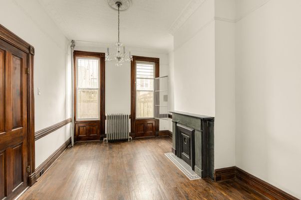 Chandelier, Empty room, Fireplace, Interior, Wood Texture Flooring