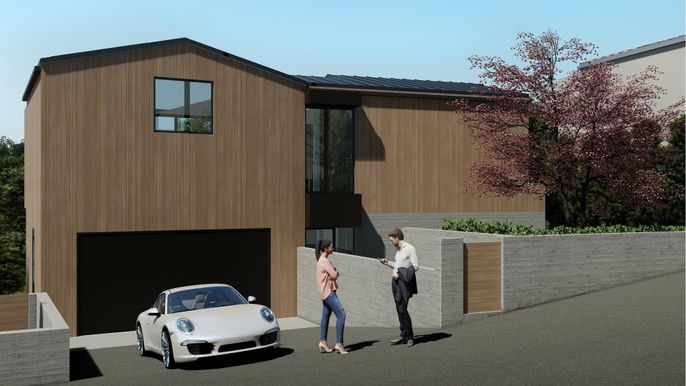 Attached, Exterior, Facade, Modern