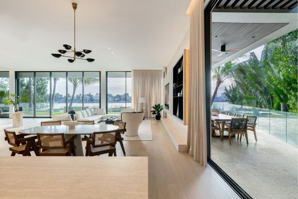 Dining room, Interior, Pendant Lights, Wood Texture Flooring