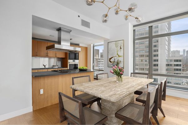 Dining room, Interior, Kitchen, Stainless Steel Appliances, Wood Texture Flooring