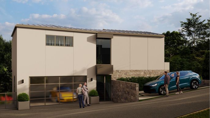 Attached, Exterior, Facade, Modern