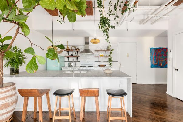 Interior, Kitchen, Pendant Lights, Wood Texture Flooring