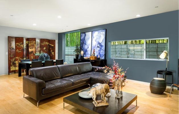 Dining room, Interior, Living room, Recessed Lighting, Wood Texture Flooring