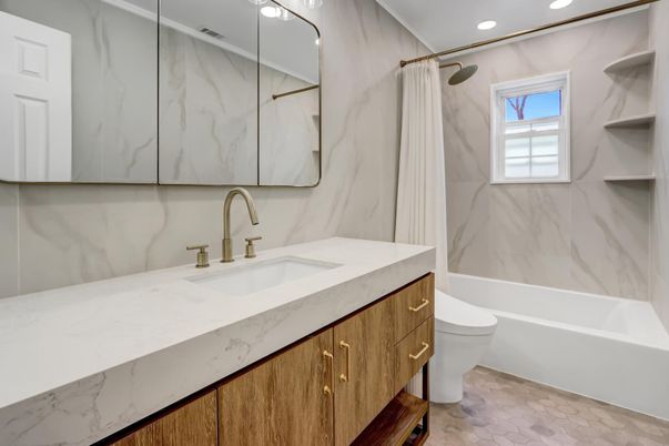 Bathroom, Interior, Marble Walls, Recessed Lighting