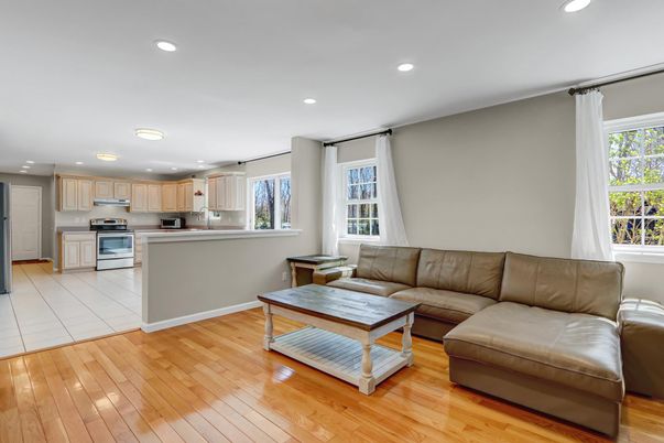 Interior, Kitchen, Living room, Recessed Lighting, Stainless Steel Appliances, Wood Texture Flooring