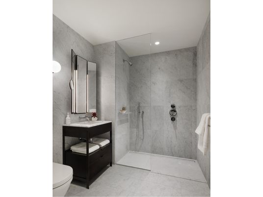 Bathroom, Glass Shower, Interior, Marble, Recessed Lighting