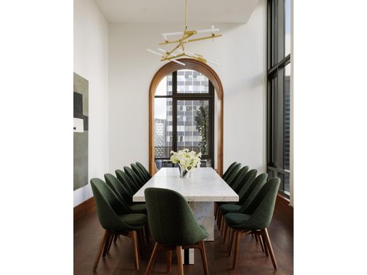 Dining room, Interior, Pendant Lights, Wood Texture Flooring