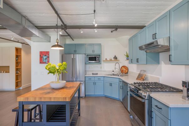 Interior, Kitchen, Pendant Lights, Stainless Steel Appliances, Wood Texture Flooring