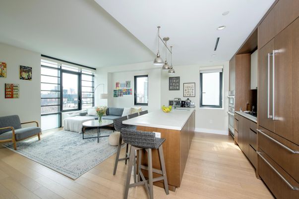 Interior, Kitchen, Living room, Pendant Lights, Recessed Lighting, Wood Texture Flooring