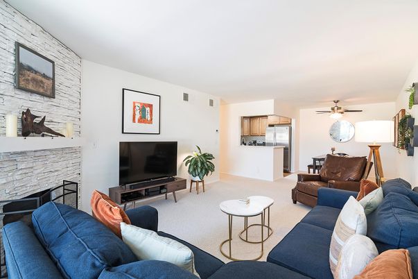 Fireplace, Interior, Kitchen, Living room, Stainless Steel Appliances, Stone Walls