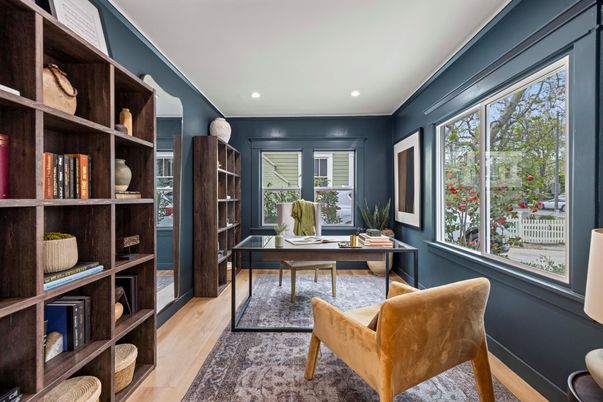 Home Office, Interior, Recessed Lighting, Wood Texture Flooring