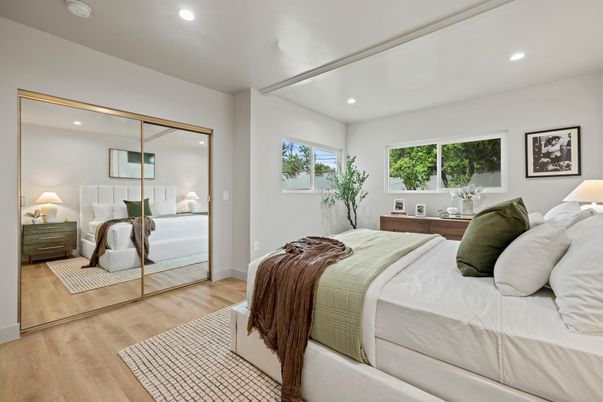 Bedroom, Interior, Recessed Lighting, Wood Texture Flooring