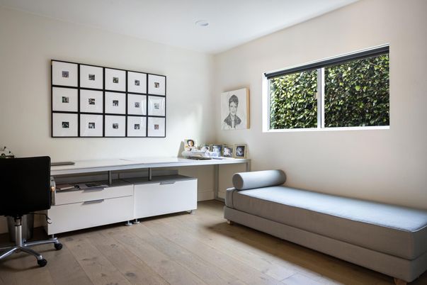Home Office, Interior, Recessed Lighting, Wood Texture Flooring