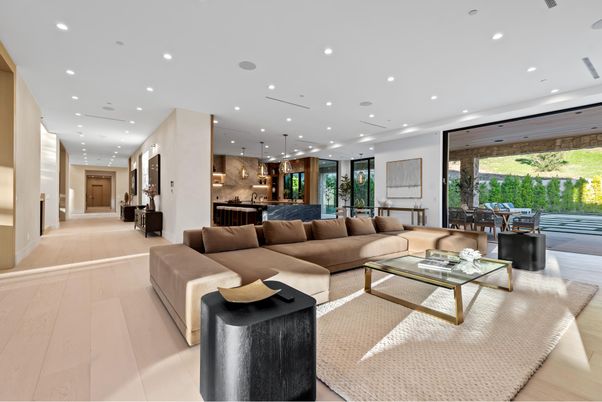 Interior, Kitchen, Living room, Pendant Lights, Recessed Lighting, Wood Texture Flooring