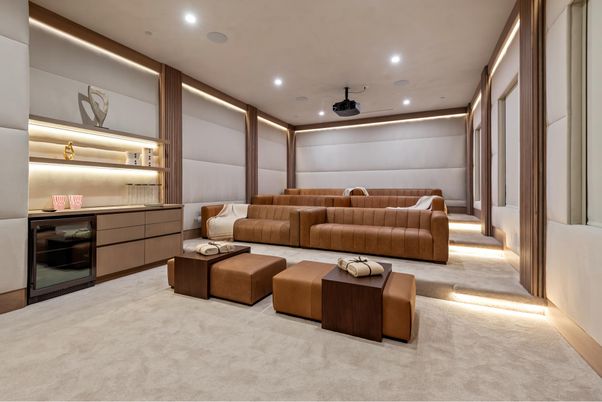 Interior, Living room, Projection Screen, Recessed Lighting, Theatre Room