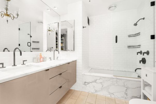 Bathroom, Dual Sink Vanities, Glass Shower, Interior, Recessed Lighting