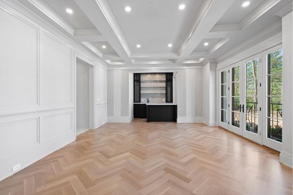 Empty room, Interior, Recessed Lighting, Wood Texture Flooring
