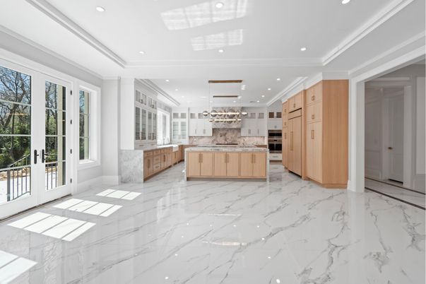 Interior, Kitchen, Marble, Pendant Lights, Recessed Lighting, Stainless Steel Appliances