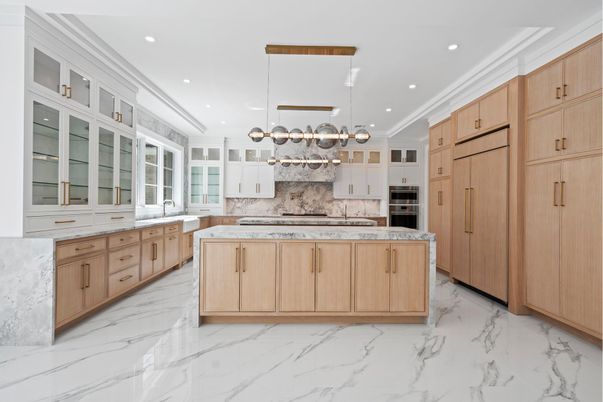 Interior, Kitchen, Marble, Pendant Lights, Recessed Lighting, Stainless Steel Appliances