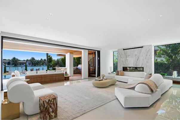 Fireplace, Interior, Living room, Recessed Lighting, Water