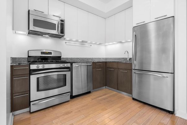 Interior, Kitchen, Stainless Steel Appliances, Wood Texture Flooring
