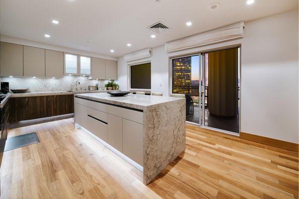 Interior, Kitchen, Recessed Lighting, Wood Texture Flooring