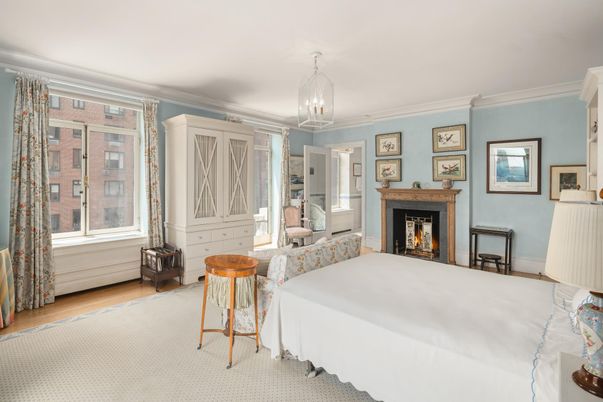 Bedroom, Fireplace, Interior, Pendant Lights, Wood Texture Flooring