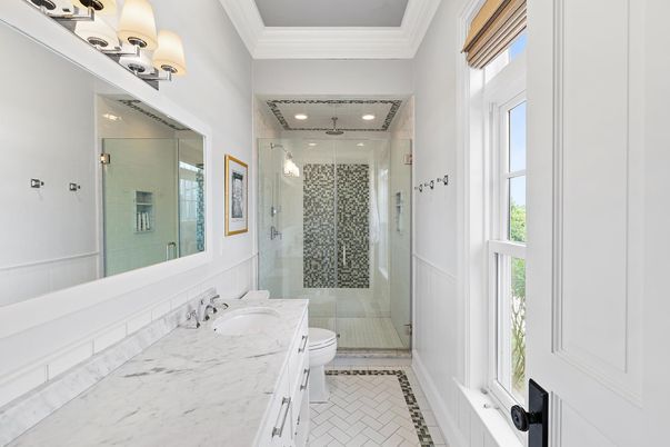 Bathroom, Glass Shower, Interior, Recessed Lighting