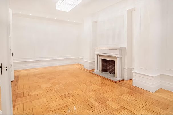 Empty room, Fireplace, Interior, Recessed Lighting, Wood Texture Flooring