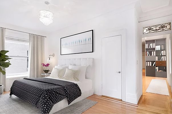 Bedroom, Chandelier, Interior, Wood Texture Flooring